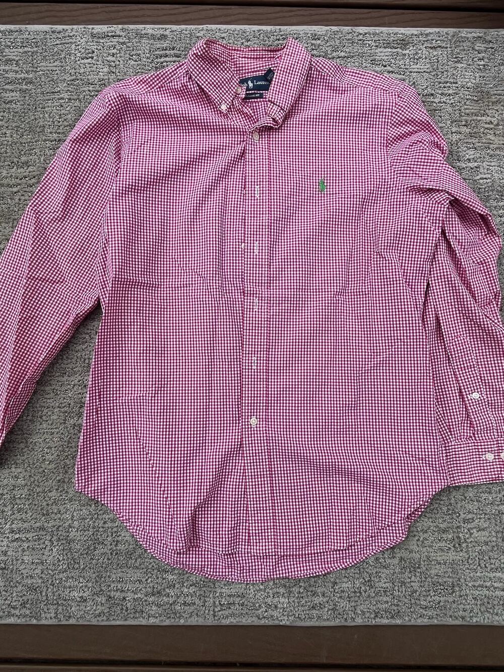 Ralph Lauren men's red and white gingham long-sleeve button-down shirt, size M